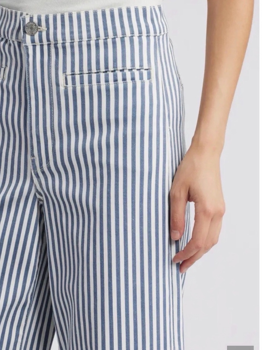 Frame Denim Blue and White Vertical-Stripe Wide-Leg Pants - Picture 3 of 8